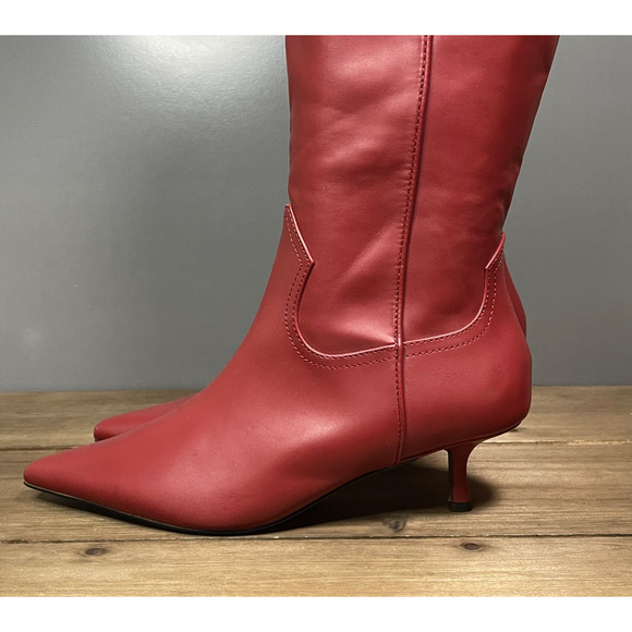 Steven New York Women's Britt Knee High Western Boots Size 8.5 Red Faux Leather - Picture 7 of 16
